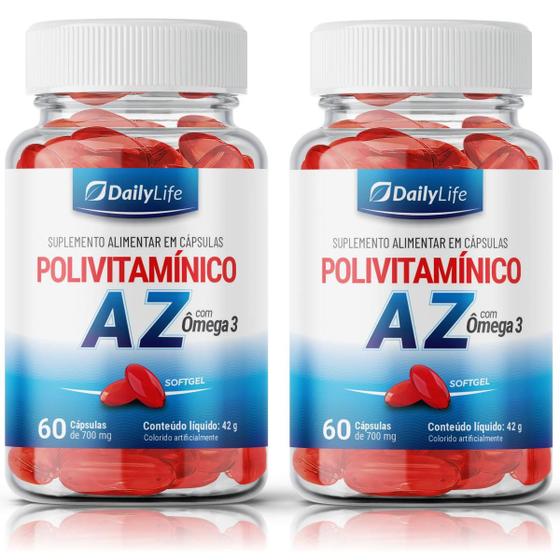 Imagem de Kit 2x Suplemento Polivitamínico AZ com Ômega 3 - 60 Cápsulas Softgel, Rico em Vitaminas A, C, D, E, Complexo B, Minerais e Ômega 3