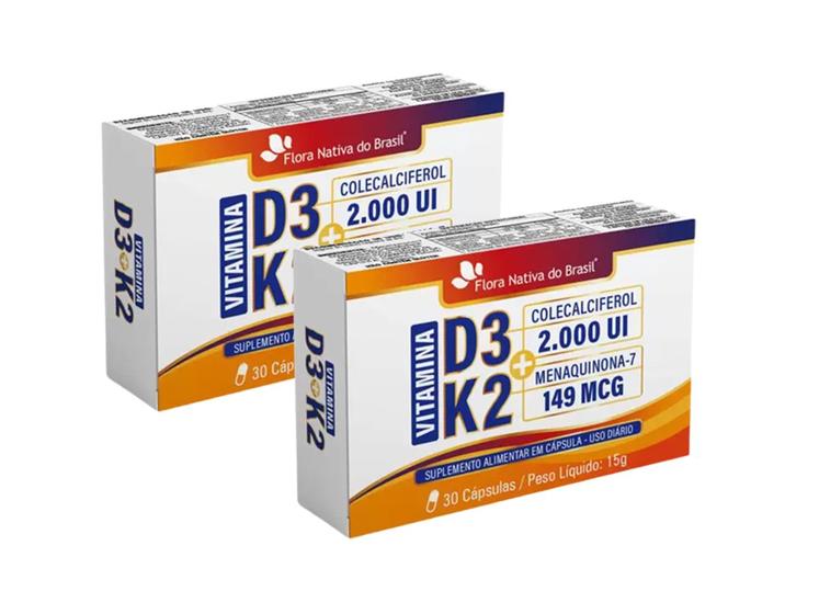 Imagem de Kit 2x Vitamina K2 Menaquinona + D3 Colecalciferol 30 Cápsulas 500mg