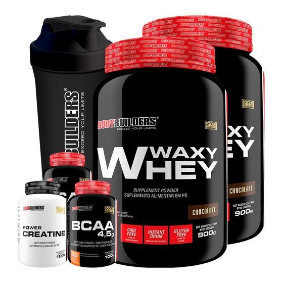 Imagem de Kit 2x Waxy Whey 900g + 2x BCAA 4,5 100g + Power Creatina 100g + Coqueteleira - Bodybuilders