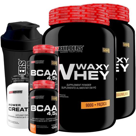 Imagem de Kit 2x Waxy Whey 900g + 2x BCAA 4,5 100g + Power Creatina 100g + Coqueteleira - Bodybuilders