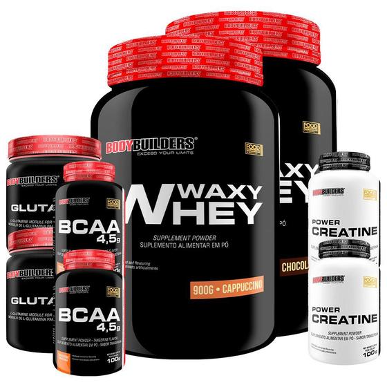 Imagem de Kit 2x Waxy Whey 900g + 2x Power Creatina 100g + 2x Glutamina 300g + 2x BCAA 4,5 100g - Bodybuilders