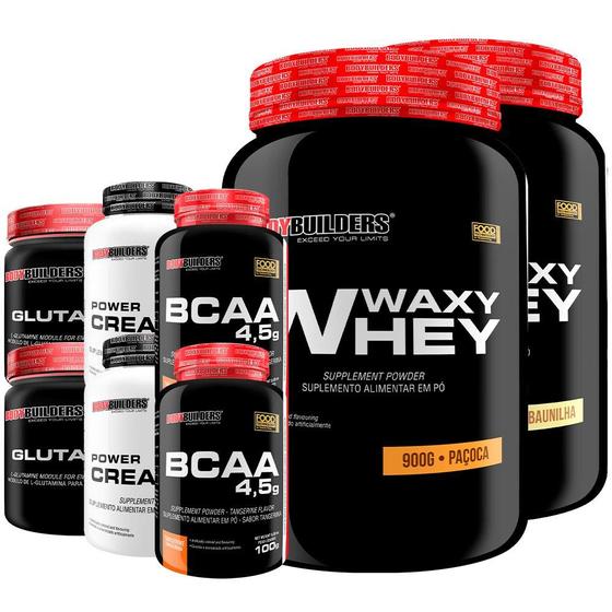 Imagem de Kit 2x Waxy Whey 900g + 2x Power Creatina 100g + 2x Glutamina 300g + 2x BCAA 4,5 100g - Bodybuilders