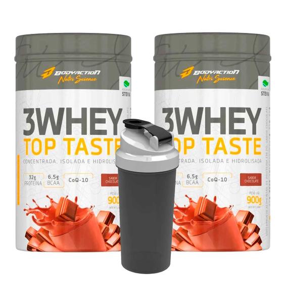 Imagem de Kit 2x whey 3w top taste 900g body action + coqueteleira 600ml