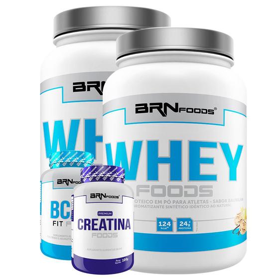 Imagem de Kit 2x Whey Foods 900g + BCAA 100g Tangerina + Creatine Foods 100g  BRNFOODS