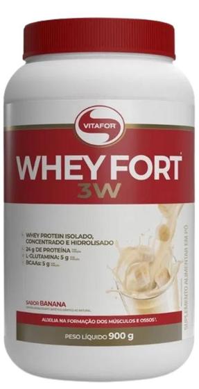 Imagem de Kit 2X: Whey Fort 3W Banana Vitafor 900G