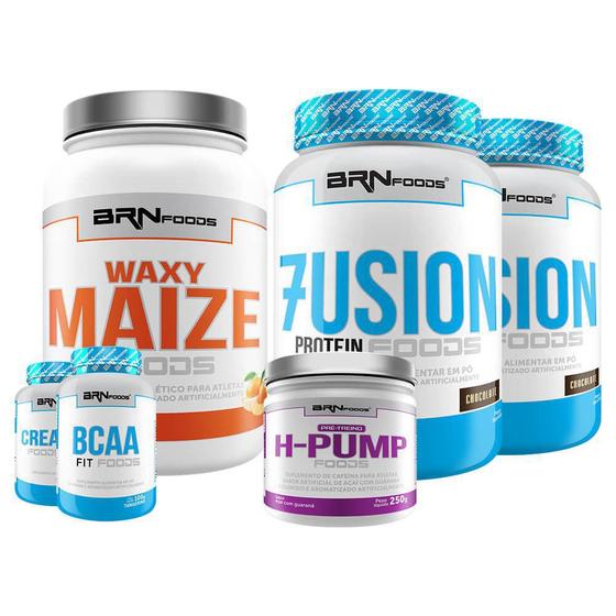 Imagem de Kit 2X Whey Fusion + Waxy Maize +Pré Treino+ Creatina + Bcaa