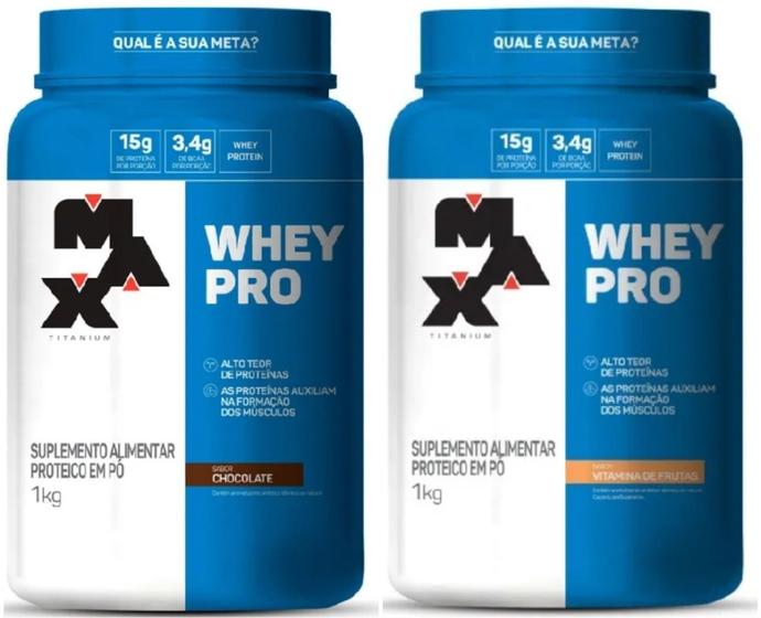 Kit 2x Whey Pro 1kg Total 2kg - Max Titanium Menor preço em Kit 2x Whey Pro 1kg Total 2kg - Max Titanium