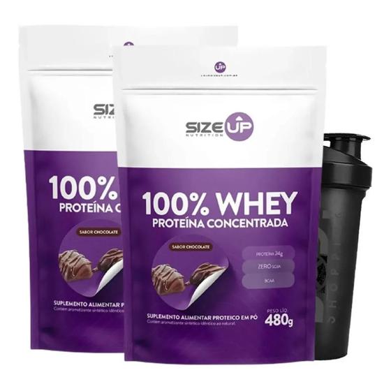 Imagem de Kit 2X Whey Protein 100% 1.05 Lb+ Shaker Size Up Chocolate