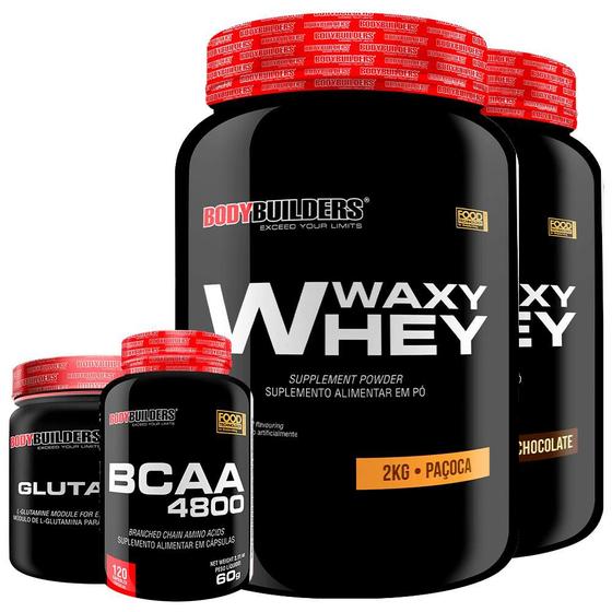 Imagem de KIT 2x Whey Protein Waxy Whey 2kg + Glutamina 300g + BCAA 4800 120 Cápsulas - Bodybuilders