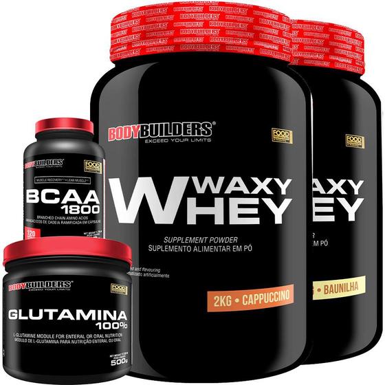 Imagem de KIT 2x Whey Protein Waxy Whey 2kg + Glutamina 500g + BCAA 1800 120 Cápsulas - Bodybuilders