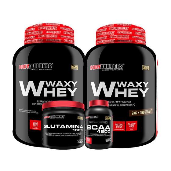 Imagem de KIT 2x Whey Protein Waxy Whey 2kg + Glutamina 500g + BCAA 4800 250 Cápsulas - Bodybuilders