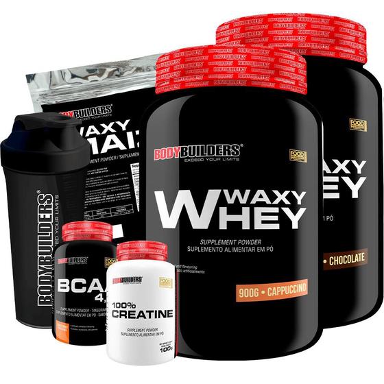 KIT 2x Whey Protein Waxy Whey 900g + BCAA 4,5 100g + POWER Creatina 100g + Waxy Maize 800g + Coqueteleira- Ganho de Massa Muscular e Força Menor preço em KIT 2x Whey Protein Waxy Whey 900g + BCAA 4,5 100g + POWER Creatina 100g + Waxy Maize 800g + Coqueteleira- Ganho de Massa Muscular e Força