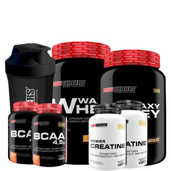 Imagem de KIT 2x Whey Protein Waxy Whey Pote 900g + 2x BCAA 100g Tangerina + 2x Power Creatina 100g + Coqueteleira 600ml- Bodybuilders