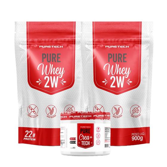 Imagem de Kit 2x Whey Pure 2W Refil 900g + Pure Crea+Tech 96g PURETECH