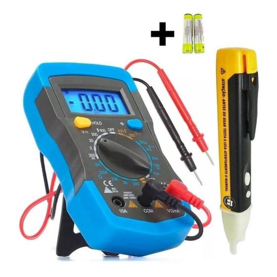 Kit 2x1 Caneta Teste Tensão Corrente + Multímetro Profissional digital MD-200L com painel Iluminado bateria 9V inclusa Menor preço em Kit 2x1 Caneta Teste Tensão Corrente + Multímetro Profissional digital MD-200L com painel Iluminado bateria 9V inclusa