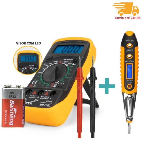 Imagem de Kit 2x1 Multímetro Profissional digital com 3 ½ dígitos painel Iluminado + Chave de Teste Digital de Corrente Voltagem