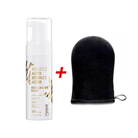 Imagem de Kit 2x1 Skelt Corporal Mousse Autobronzeador Red Carpet Glow 140ml + Luva Aplicadora Lavável Bronzeado Natural Uniforme