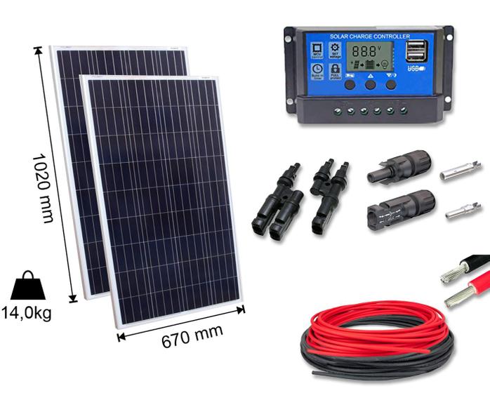 Imagem de Kit 2xpainel Placa Energia Solar 100w Contro30a Cabo e Mc4