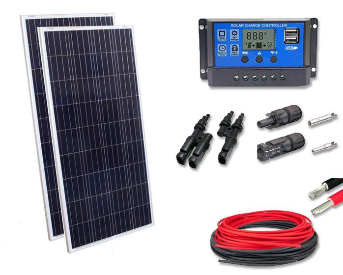 Imagem de Kit 2xpainel Placa Energia Solar 150w Contro30a Cabo E Mc4