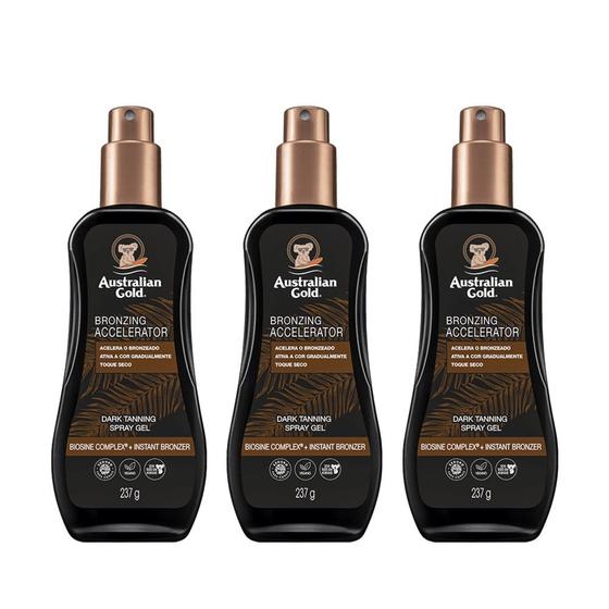 Imagem de Kit 3 Acelerador de Bronzeado Spray Instant Bronze Dark Tanning 237g Australian Gold