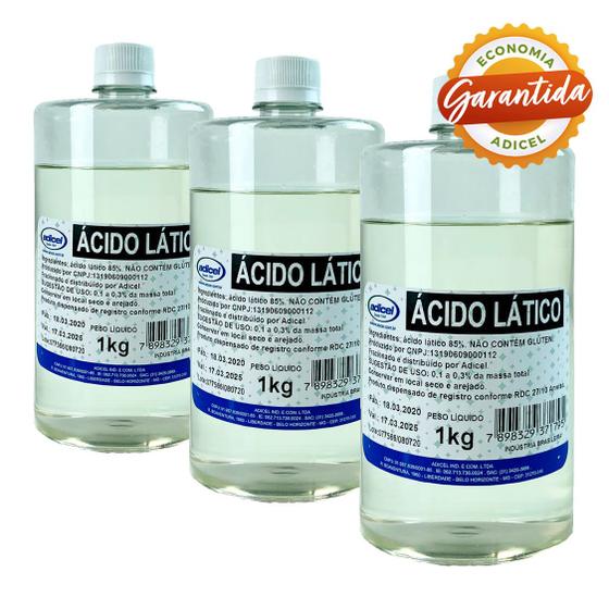 Imagem de Kit 3 Ácido Lático Regulador de Acidez 85% Adicel - 1kg Cada