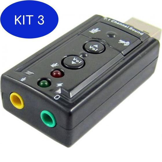 Imagem de Kit 3 Adaptador Placa De Som Usb 7.1 Entrada P2 Fone E Microfone