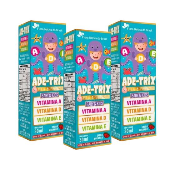 Imagem de KIT 3 ADE-TRIX Kids (Vit. A D E) 30ml Sabor Morango 