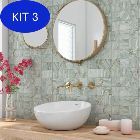 Imagem de Kit 3 Adesivo De Parede Pastilha Verde Lavável Banheiro