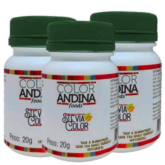Kit 3 Adoçante Natural 100% Stevia Color Andina Food 20g - sem sabor ...