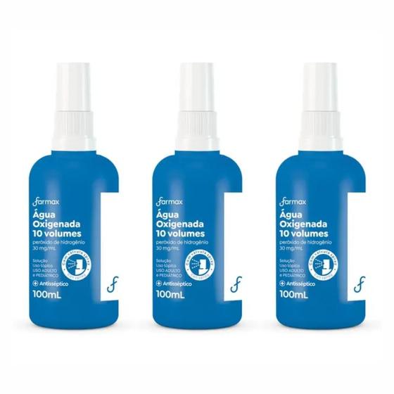 Imagem de Kit 3 Água Oxigenada Spray 10 Volumes 100ml Farmax 