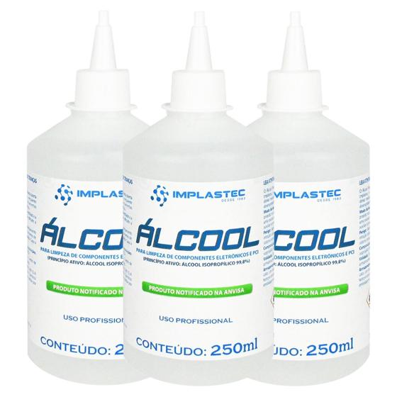 Imagem de Kit 3 Álcool Isopropilico 250ml - 99,8% PCI Limpeza Eletrônica, Placas e Circuitos