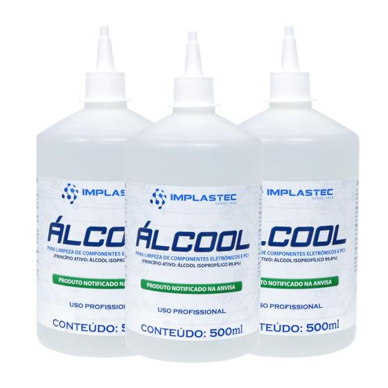 Kit 3 Álcool Isopropilico 500ml - 99,8% PCI Limpeza Eletrônica, Placas e Circuitos Menor preço em Kit 3 Álcool Isopropilico 500ml - 99,8% PCI Limpeza Eletrônica, Placas e Circuitos