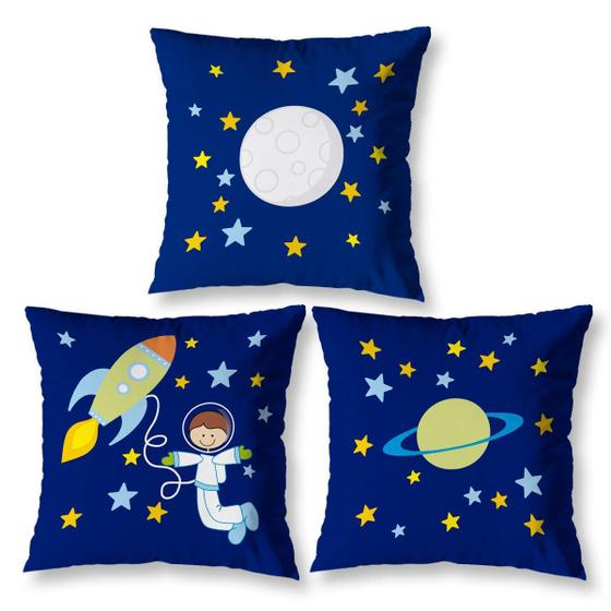 Imagem de Kit 3 Almofadas Cheias Infantil 40Cm X 40Cm Zíper Astronauta