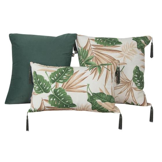 Imagem de Kit 3 Almofadas Com Estampa Flores Verde Com Pingentes 45 Cm