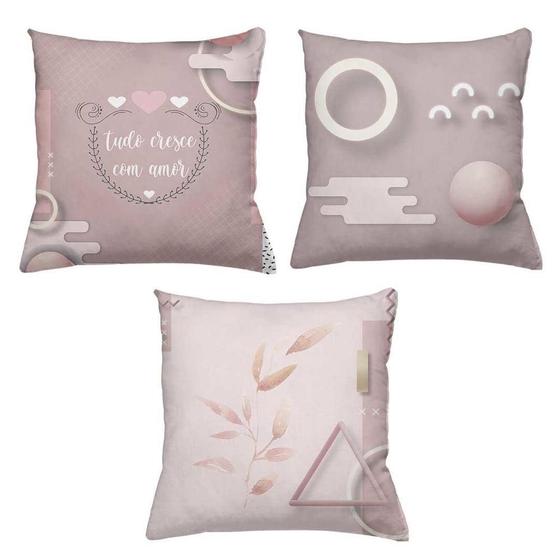 Imagem de Kit 3 Almofadas Decorativas Cheias 40 x 40 Amor Rose