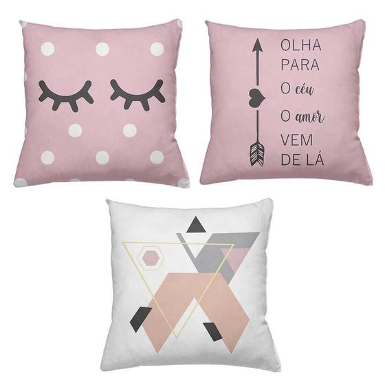 Imagem de Kit 3 Almofadas Decorativas Cheias 40 x 40 CéuRosa