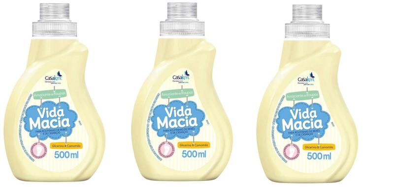 Imagem de Kit 3 Amaciante de Roupa De Criança Bebe Vida Macia Camomila 500ml