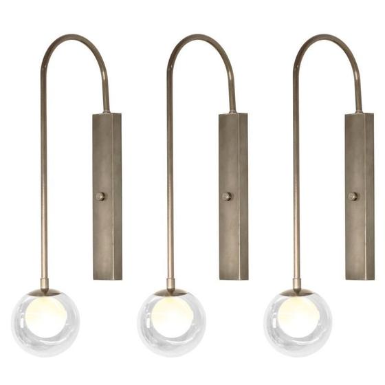 Imagem de Kit 3 Arandelas Parede Globo Duplo Vidro Retangular Bronze