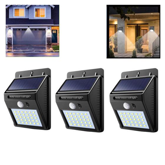 Kit 3 Arandelas Solares Externas De Sobrepor 6W 30 Leds Com Sensor De