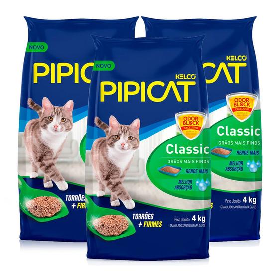 Imagem de Kit 3 Areia Higiênica Pipicat Classic para Gato 4kg