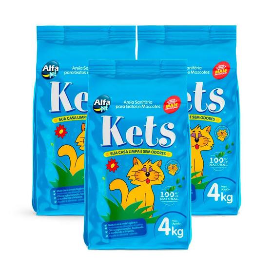 Imagem de Kit 3 Areia Sanitária Kets para Gatos e Mascotes 4Kg