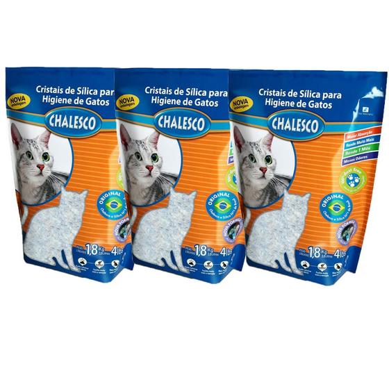 Imagem de Kit 3 Areias Higiênicas Chalesco Cristais de Sílica Gatos 1,8kg