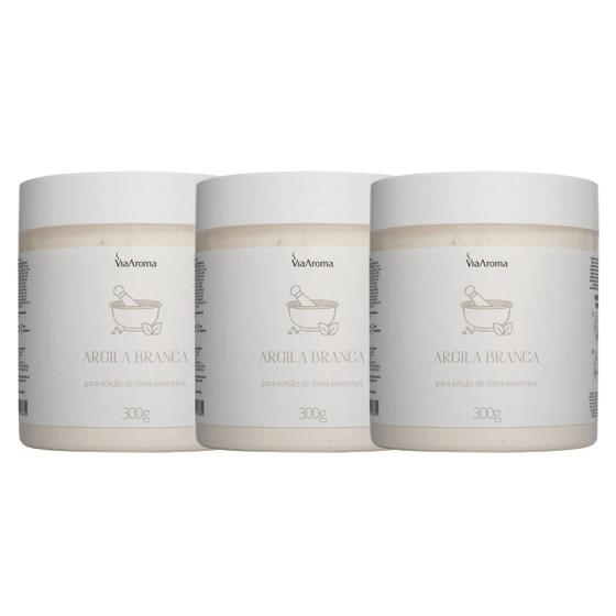 Imagem de Kit 3 Argila Branca Natural Pele Corpo Via Aroma 300g