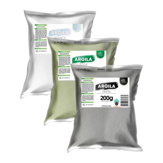 Imagem de Kit 3 Argilas (Branca, Verde e Preta) 200g Skincare
