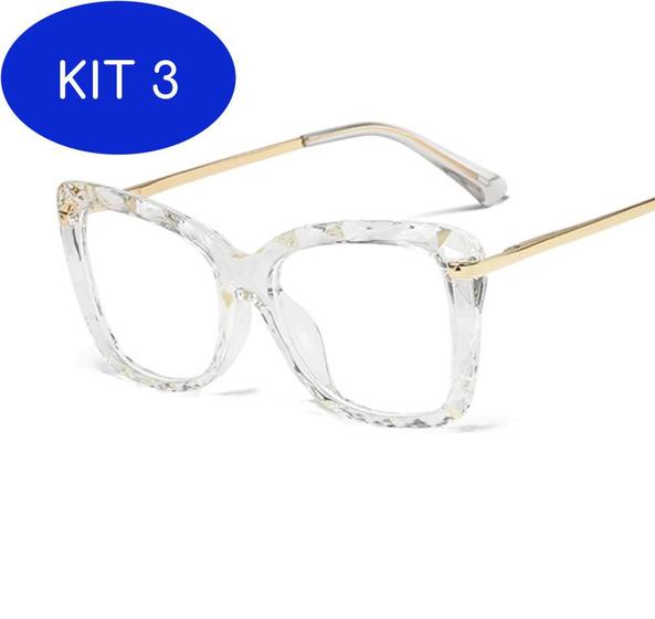 Kit 3 Armação Óculos De Grau Transparente Feminino Grande - Oculos20V ...