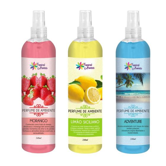 Imagem de Kit 3 Aromatizadores De Ambiente 240ml Aroma Frutas Tropical