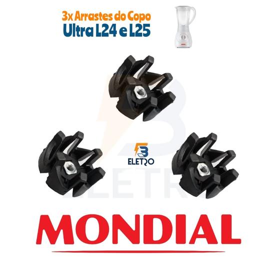 Kit 3 Arrastador do Copo Orig para Liquidificador Mondial Ultra L-25 Menor preço em Kit 3 Arrastador do Copo Orig para Liquidificador Mondial Ultra L-25