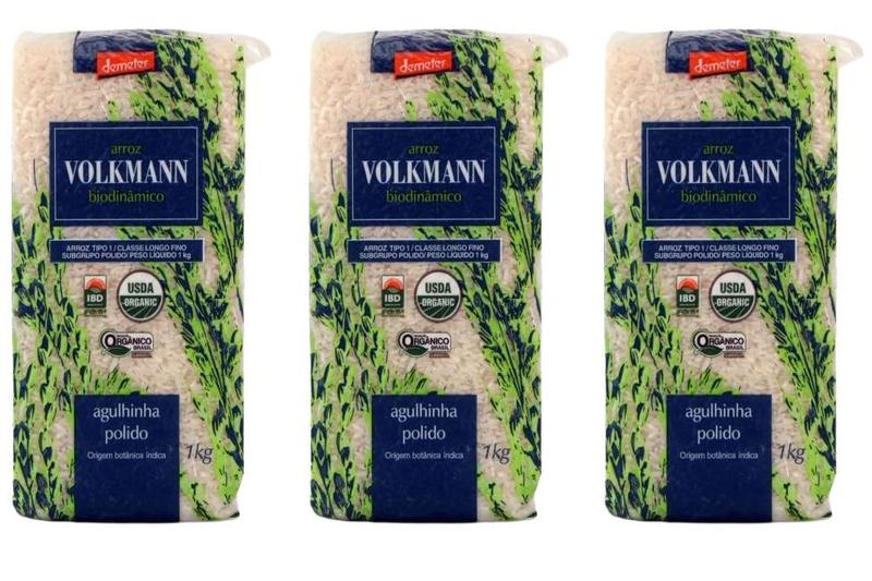 Imagem de Kit 3 arroz branco agulhinha (longo fino) orgânico biodinâmico à vácuo volkmann 1 kg