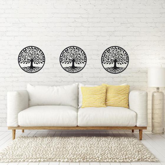 Imagem de Kit 3 Árvore Da Vida 60cm Mandala Decorativa Mdf Preta - Ficone Decor