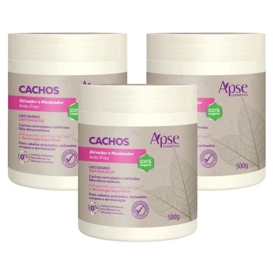 Imagem de Kit 3 Ativador E Modelador De Cachos Apse Vegano Anti Frizz Creme De Pentar Uso Diario 1.5kg